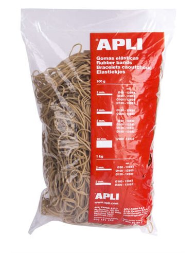 Apli - Elastiques Élastiques Ø 80 x 2mm - Contenu 1kg - Grande élasticité et excellente résistance - 70% Caoutchouc Naturel