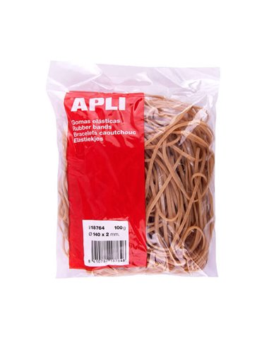 Apli - Bandes Élastiques Ø 140 x2mm - Sachet avec Zip et Eurohole - Contenu 100g - 70% Caoutchouc Naturel - Grande élasticité et