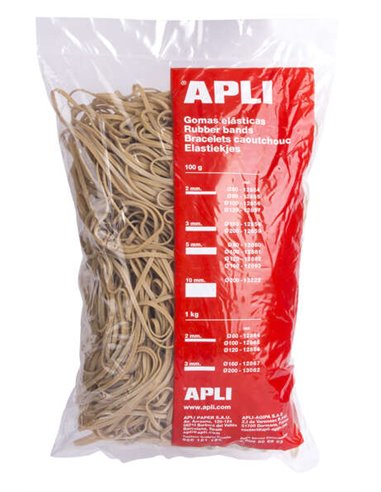 Apli - Bandes élastiques en caoutchouc naturel - Ø 160 x 3 mm - Grande élasticité et résistance - Contenu 1 kg