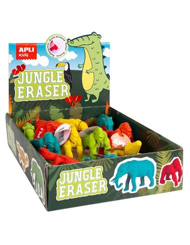 Apli - Gommes Animaux de la Jungle - Présentoir 12 unités en 3 modèles assortis - Effacer et Jouer