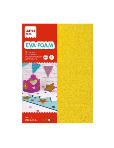 Apli - Serviette en caoutchouc Eva - Format A4 - 4 feuilles - Couleurs rouge, vert, jaune et bleu