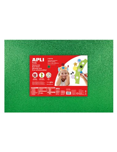 Apli - Caoutchouc Eva Pailleté Vert 600x400mm - 3 Feuilles Brillantes et Souples