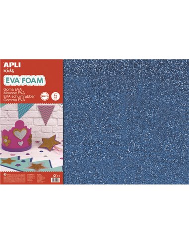 Apli - Caoutchouc Eva Pailleté Bleu 600x400mm - 3 Feuilles Brillantes et Souples