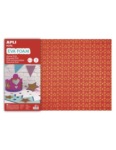 Apli - Caoutchouc Eva imprimé étoiles pailletées 600x400 - 3 feuilles lumineuses et résistantes