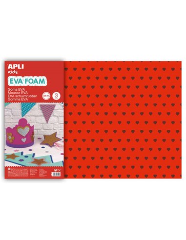 Apli - Mousse Eva Imprimée Coeurs Pailletés 600x400 - 3 Feuilles Grandes et Lumineuses