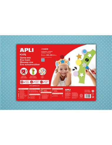 Apli - Pois en Caoutchouc Eva Imprimés 600x400mm - 3 Feuilles de Haute Qualité et Résistantes