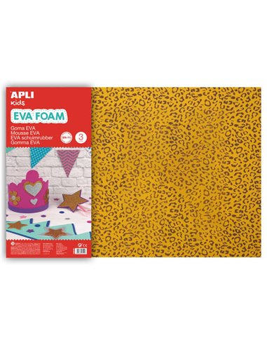 Apli - Caoutchouc Eva imprimé léopard 600x400mm 3 feuilles - Matériau de haute qualité - Motif léopard imprimé - Grande taille p