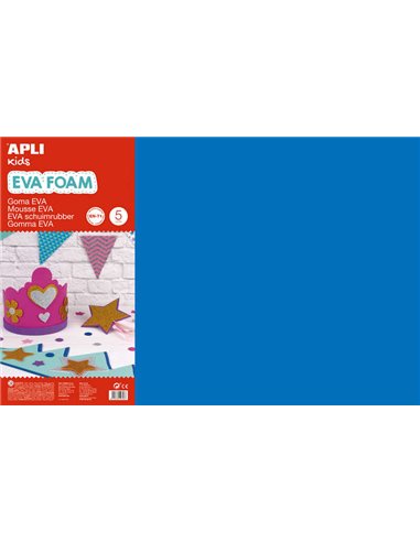 Apli - Caoutchouc Eva Bleu 600x400 - 5 Feuilles de Mousse Souple et Flexible pour l'Artisanat et la Décoration