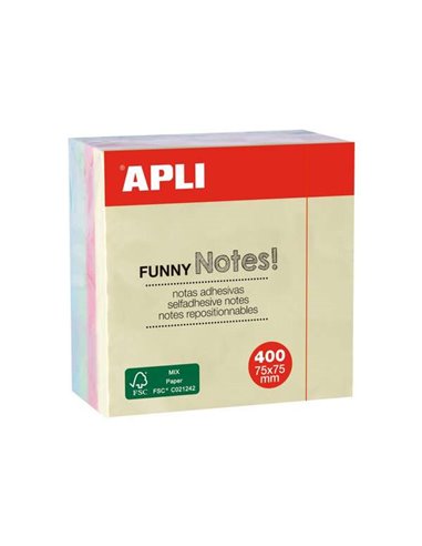 Apli - Cube Amusant de 400 Notes Autocollantes 75 x 75 mm - Couleurs Pastel Assorties