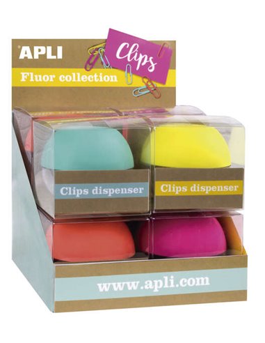 Apli - Présentoir à Clip Collection Fluor - Ø 70x60 mm - 8 Distributeurs en 4 Couleurs - Couvercle Magnétique "Soft Touch" - Com