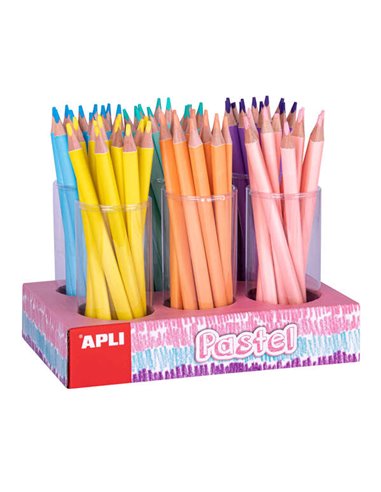 Apli - Présentoir à Crayons Pastel Jumbo - 108 Crayons 5 mm - Bois Triangulaire pour Enfants - Diamètre 10 mm et Longueur 170 mm