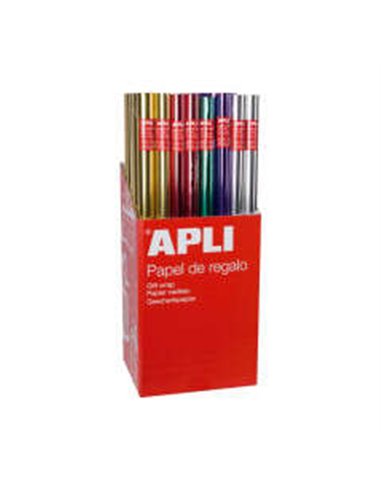 Apli - Présentoir de 55 Rouleaux de Papier Cadeau Métallisé - 11 Rouleaux par Couleur - Dimensions du Rouleau 0,70x2m - Couleurs