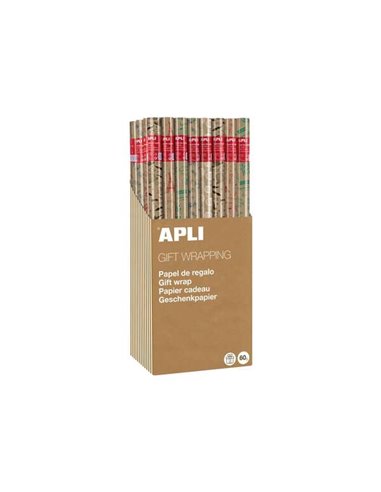 Apli - Présentoir de 55 Rouleaux de Papier Cadeau Kraft Fun - 11 Rouleaux par Couleur - Dimensions du Rouleau 0,70x2m - 5 Dessin