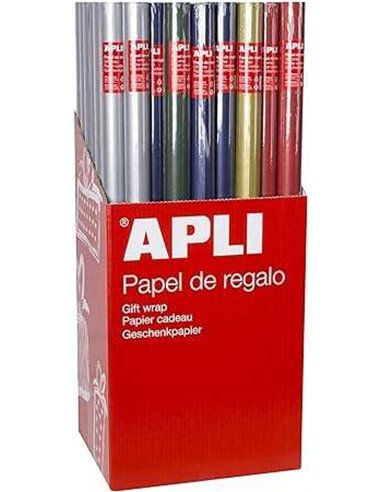 Apli - Présentoir de 55 Rouleaux de Papier Cadeau Kraft - 11 Rouleaux par Couleur - Dimensions du Rouleau 0,70x2m - Couleurs Ble