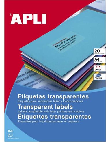 Apli - Étiquettes translucides permanentes 210 x 297 mm - 20 feuilles - Résistantes aux intempéries