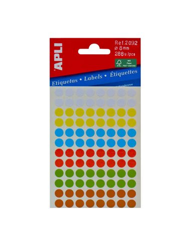 Apli - Mini étiquettes pour sacs Couleurs assorties Ø 8,0 mm 3 feuilles