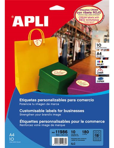 Apli - Étiquettes crème avec bordure permanente 63,5 x 42,3 mm 10 feuilles