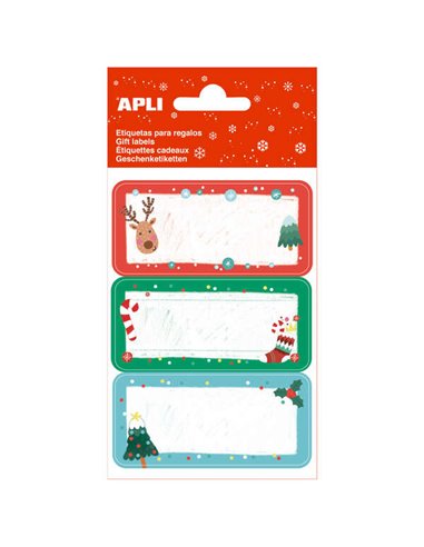 Apli - Étiquettes adhésives Gui de Noël - 9 étiquettes rectangulaires à bords arrondis - 3 motifs différents - Adhésif permanent