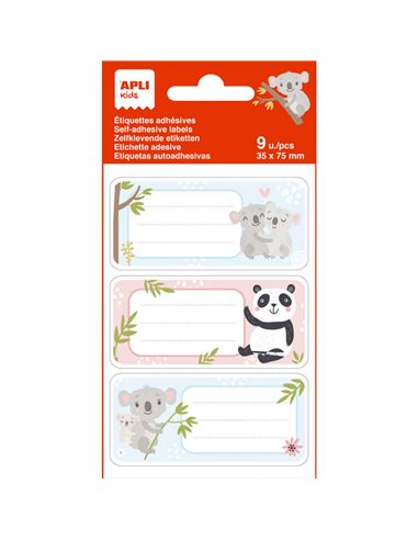 Apli - Etiquettes Adhésives Koala School - Taille 81x36mm - 9 Etiquettes par Sachet - Adhésif Permanent Haute Qualité - Couleur 