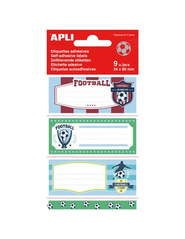 Apli - Étiquettes Adhésives École de Football - Taille 81x36mm - 9 Étiquettes par Sachet - Adhésif Permanent de Haute Qualité - 