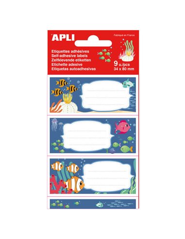 Apli - Étiquettes adhésives pour école des fonds marins - Taille 81x36 mm - Adhésif permanent de haute qualité - Idéal pour iden