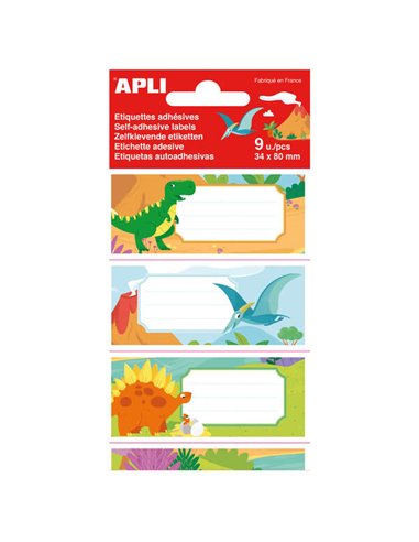 Apli - Étiquettes Adhésives École des Dinosaures - Taille 81x36 mm - 9 étiquettes adhésives permanentes de haute qualité - Idéal