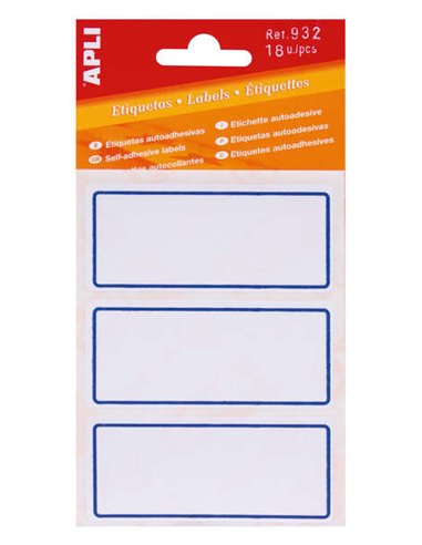 Apli - Étiquettes adhésives Basic School - Taille 78x34 mm - 6 feuilles (18 étiquettes) - Adhésif permanent de haute qualité - C