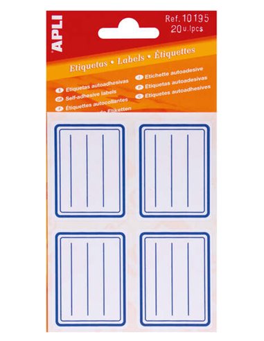 Apli - Étiquettes Adhésives Scolaires Basic - Taille 50x38mm - Bordure Bleue - Adhésif Permanent - Idéal pour Marquage et Identi