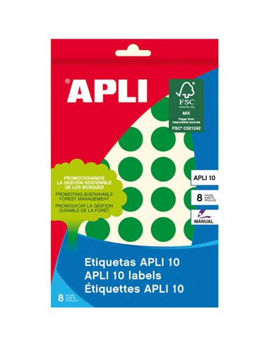 Apli - Etiquettes 10 Vert Ø 19mm 8 Feuilles