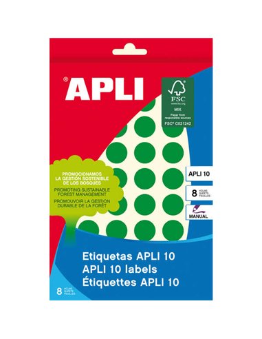 Apli - Etiquettes 10 Vert Ø 16mm 8 Feuilles