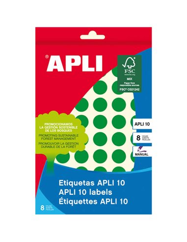 Apli - Etiquettes 10 Vert Ø 13mm 8 Feuilles