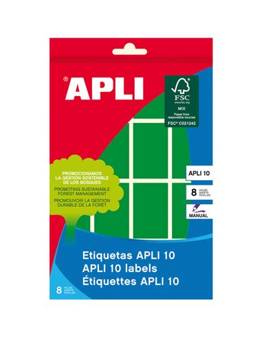 Apli - 10 Etiquettes Vertes 25 x 40mm 8 Feuilles