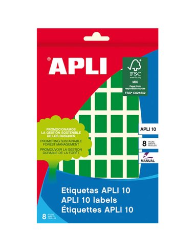 Apli - Étiquettes 10 Vert 12 x 18mm 8 Feuilles