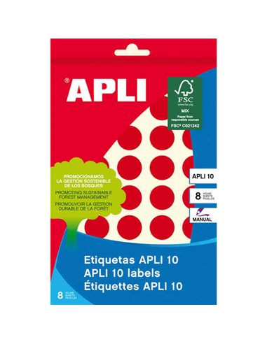 Apli - Etiquettes 10 Rouge Ø 19mm 8 Feuilles