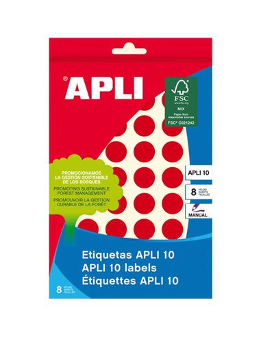 Apli - 10 Etiquettes Rouges Ø 16mm 8 Feuilles