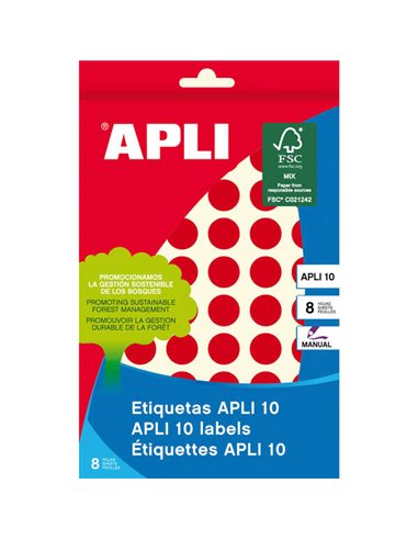 Apli - 10 Etiquettes Rouges Ø 13mm 8 Feuilles