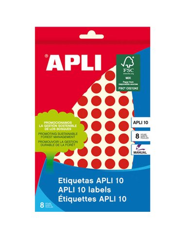 Apli - 10 Etiquettes Rouges Ø 10mm 8 Feuilles