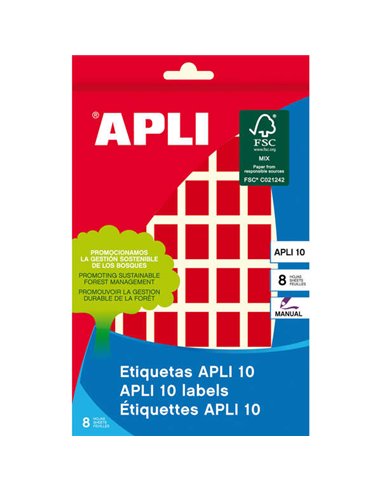 Apli - 10 Etiquettes Rouges 12 x 18mm 8 Feuilles