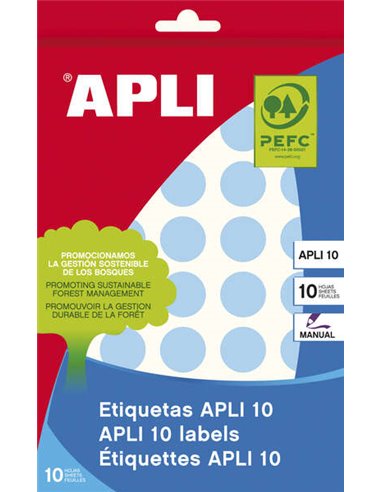 Apli - Etiquettes 10 Bleu Ø 19mm 8 Feuilles