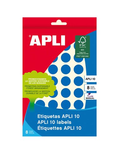 Apli - Etiquettes 10 Bleu Ø 16mm 8 Feuilles