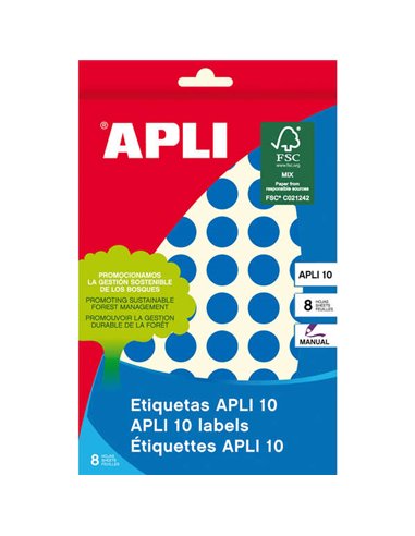 Apli - Etiquettes 10 Bleu Ø 13mm 8 Feuilles