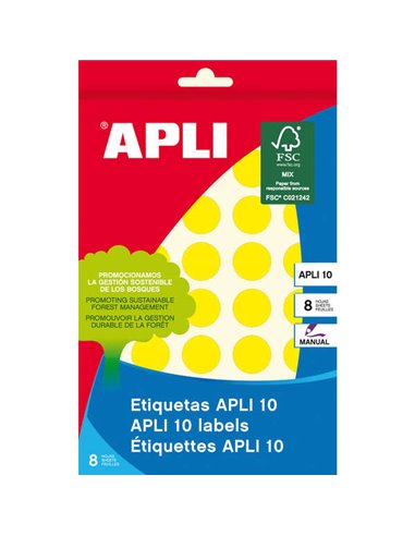 Apli - 10 Etiquettes Jaunes Ø 19mm 8 Feuilles