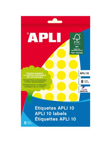 Apli - 10 Etiquettes Jaunes Ø 16mm 8 Feuilles