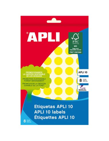 Apli - 10 Etiquettes Jaunes Ø 13mm 8 Feuilles