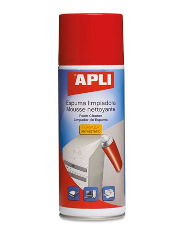 Apli - Mousse Nettoyante Antistatique - 400 ml - Nettoyage Externe des Appareils Electroniques - Améliore les Performances et Pr