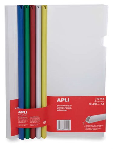 Apli - Classeurs coulissants de couleurs assorties 10x297 mm avec couverture transparente - Fente pour une insertion facile des 