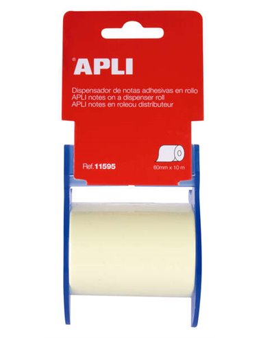 Apli - Distributeur de notes autocollantes en rouleau - 60 mm x 10 m - Facile à utiliser - Adhésif de qualité - Jaune