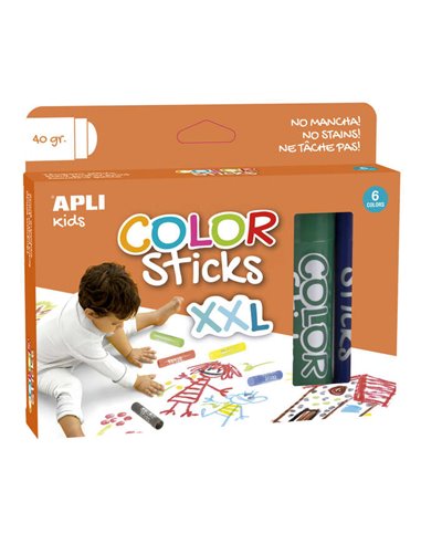 Apli - Color Sticks xxl Tempera Solide - Paquet de 6 unités de 40g - Taille xxl pour peintures murales - Finition satinée sans v