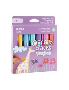 Apli - Bâtons de Couleur Solide Tempera - Pack de 6 Unités de 6g en Couleurs Pastel - Finition Satinée sans Vernis - Séchage Rap