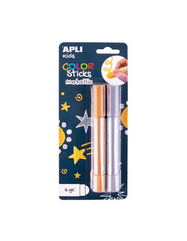 Apli - Bâtons de Couleur Solide Tempera - Pack de 2 Unités de 6g en Couleurs Métallisées - Ne tache pas, Finition Satinée, Sécha